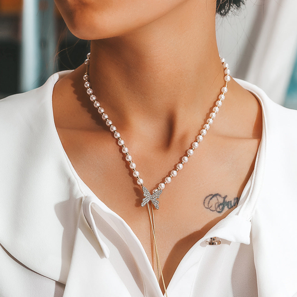 Collar Mariposa Con Perlas