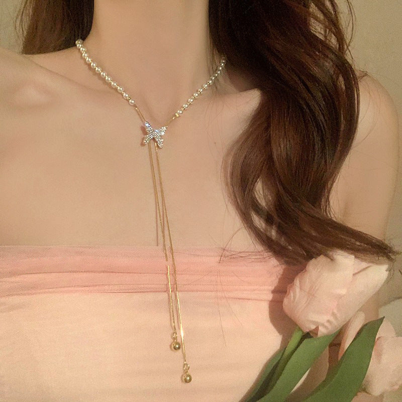 Collar Mariposa Con Perlas