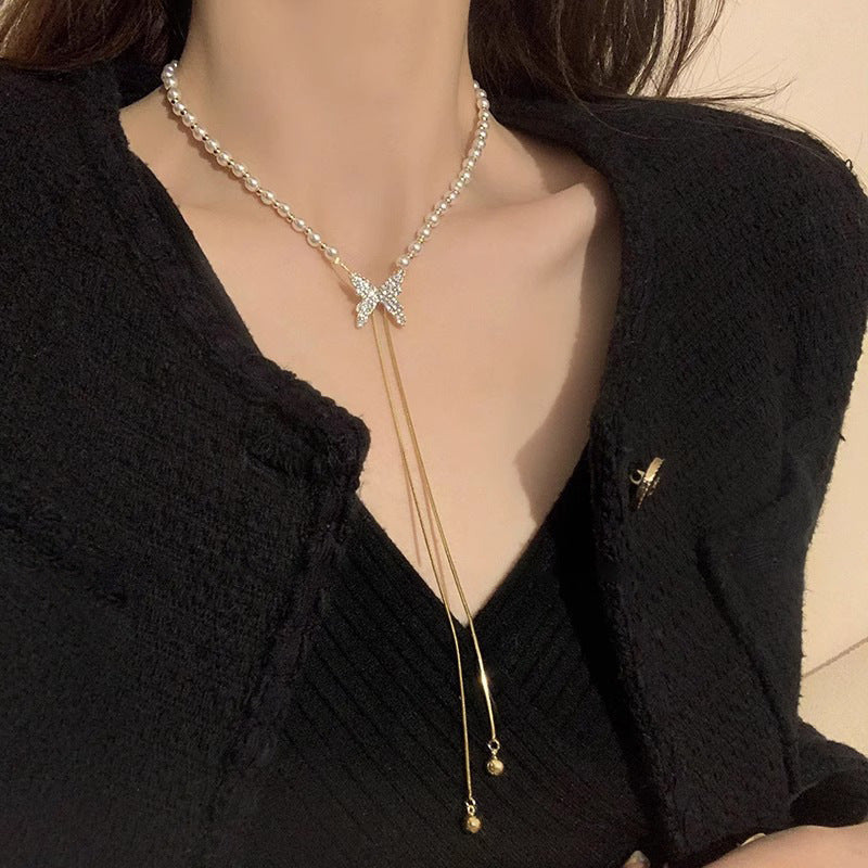 Collar Mariposa Con Perlas