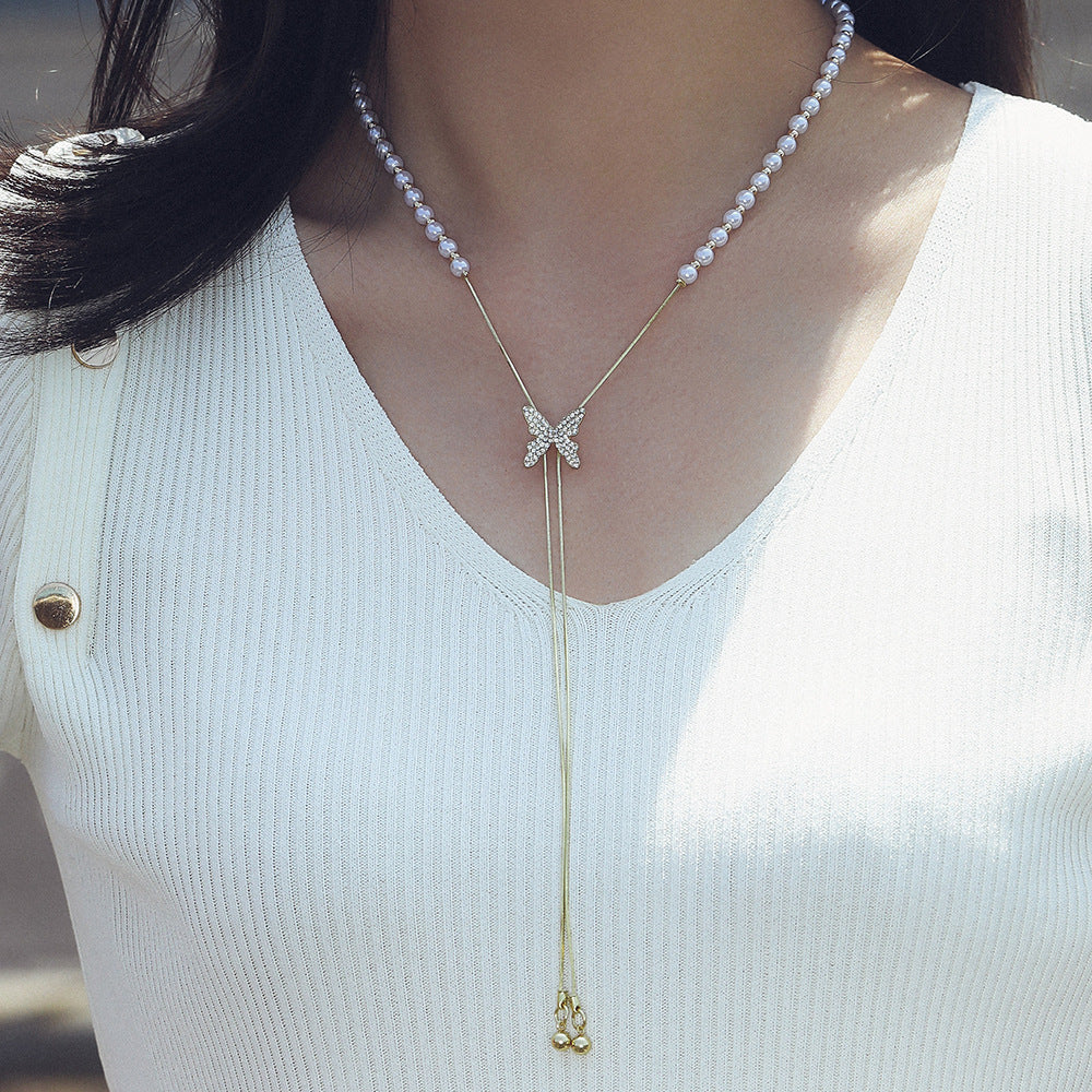 Collar Mariposa Con Perlas