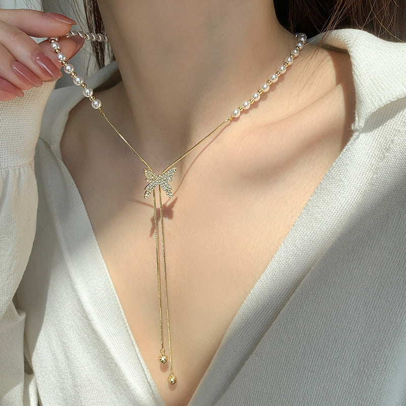 Collar Mariposa Con Perlas