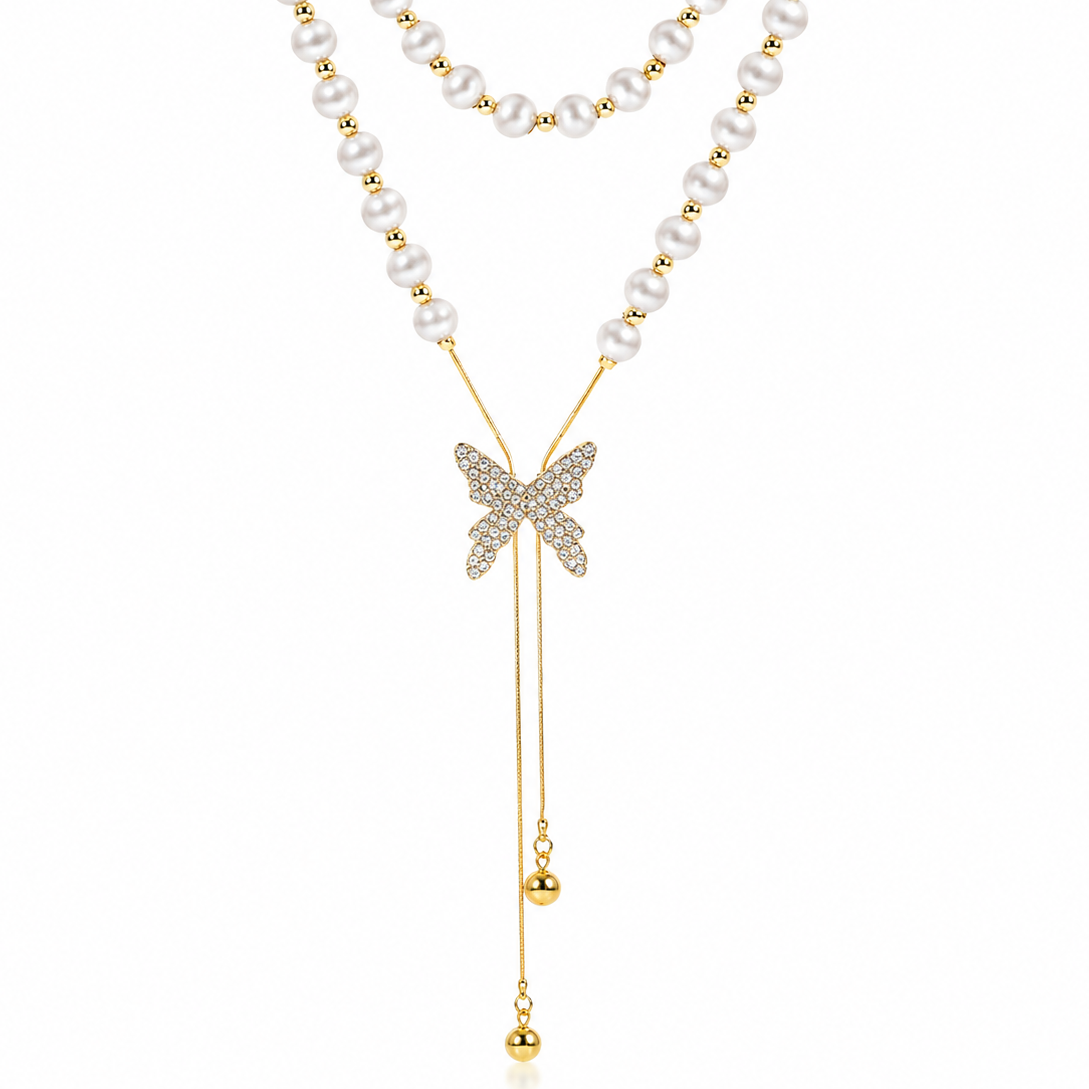 Collar Mariposa Con Perlas