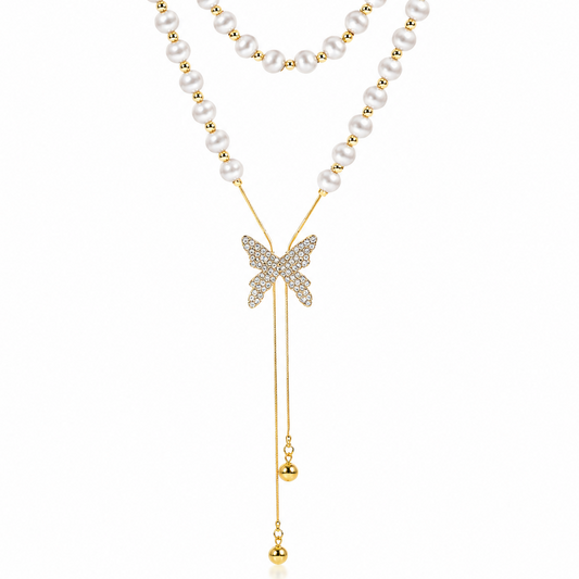 Collar Mariposa Con Perlas