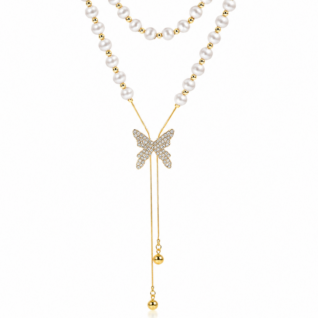 Collar Mariposa Con Perlas
